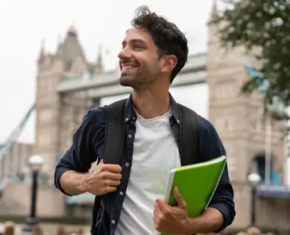 Image of a student on holiday in Europe during the summer holidays